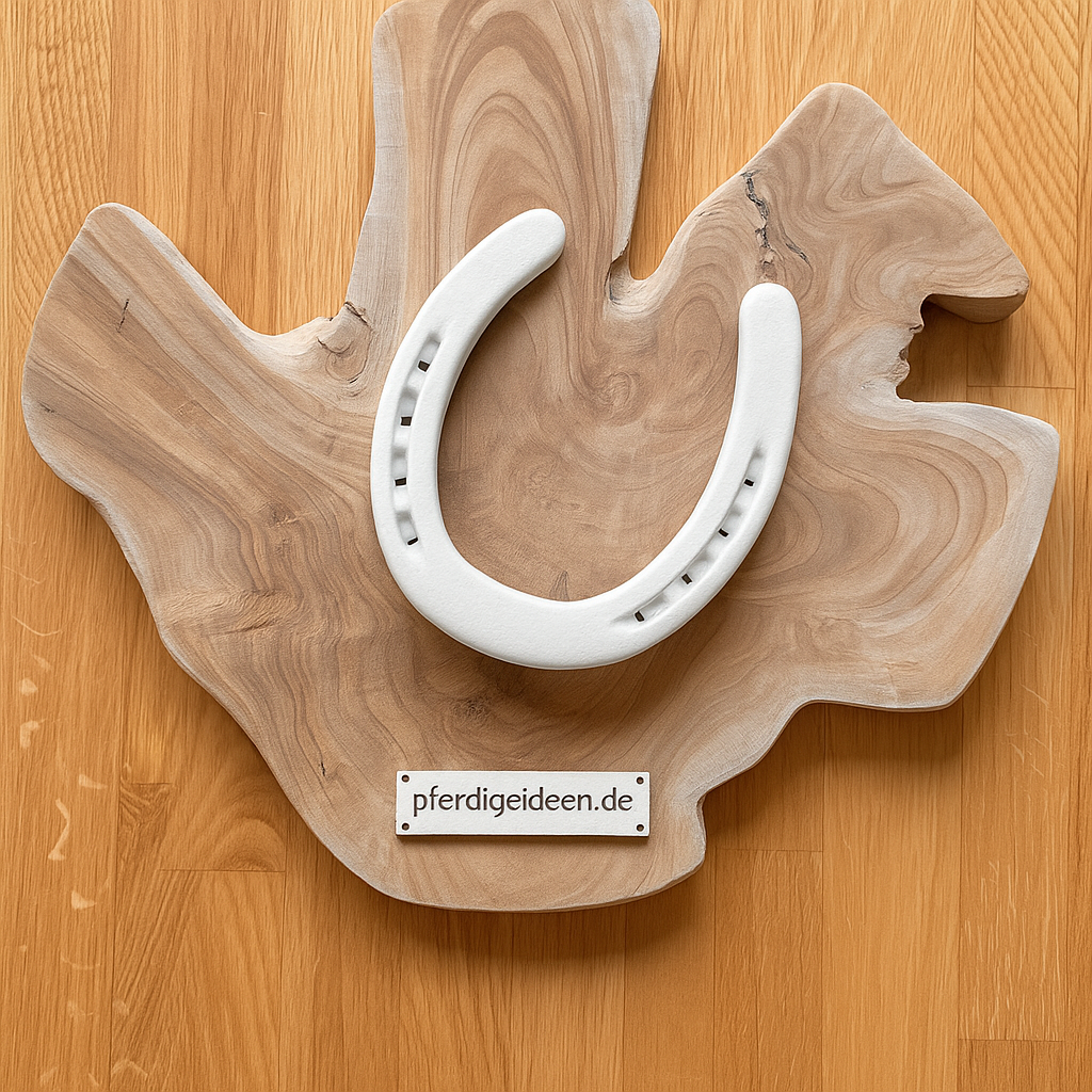 Hufeisen - Original auf Teak Massivholz (ca. 35x35x2 cm) mit Ihrer Wunschgravur aus Metall ! - Handmade - jedes Stück ein Unikat ! DIE pferdige Geschenkidee ! (Versandkostenfrei!)