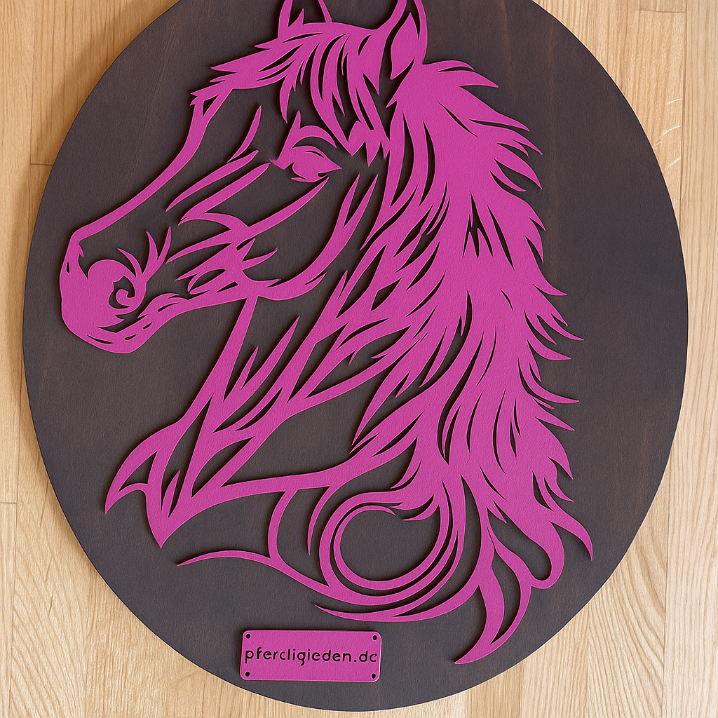 Pferdekopf aus Metall auf Holz mit Namensschild aus Metall inkl. Herz (ca. 40x38cm) - Handmade - DIE pferdige Geschenkidee ! (Versandkostenfrei!)