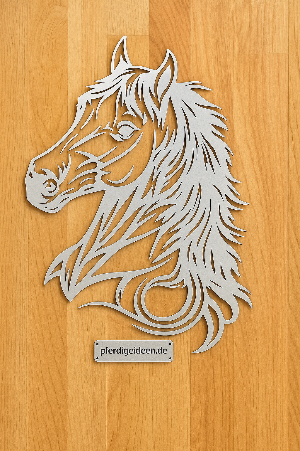 Pferdekopf aus Metall auf Holz mit Namensschild aus Metall inkl. Herz (ca. 40x38cm) - Handmade - DIE pferdige Geschenkidee ! (Versandkostenfrei!)