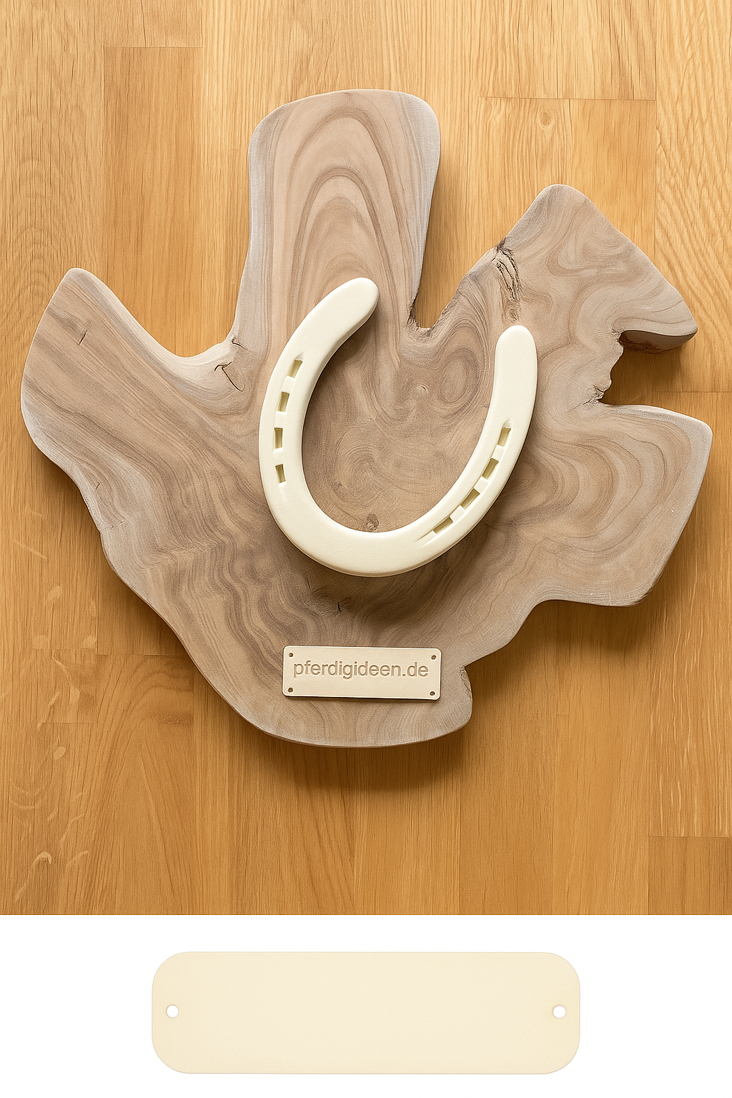 Hufeisen - Original auf Teak Massivholz (ca. 35x35x2 cm) mit Ihrer Wunschgravur aus Metall ! - Handmade - jedes Stück ein Unikat ! DIE pferdige Geschenkidee ! (Versandkostenfrei!)