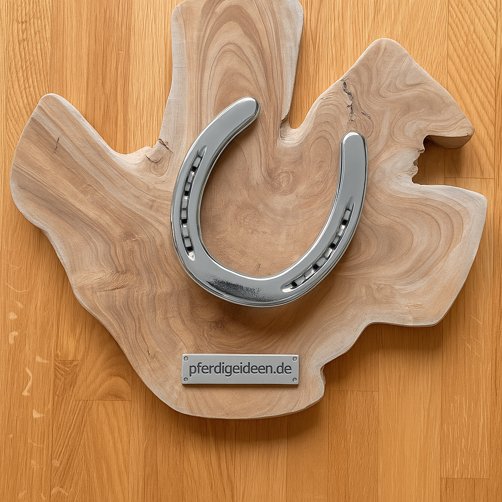 Hufeisen - Original auf Teak Massivholz (ca. 35x35x2 cm) mit Ihrer Wunschgravur aus Metall ! - Handmade - jedes Stück ein Unikat ! DIE pferdige Geschenkidee ! (Versandkostenfrei!)