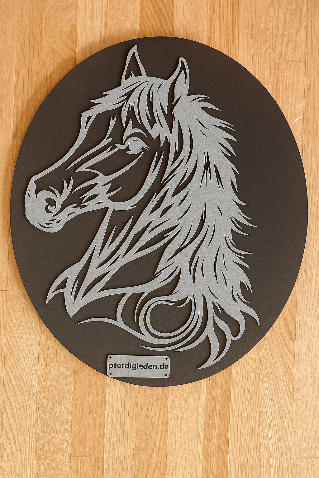 Pferdekopf aus Metall auf Holz mit Namensschild aus Metall inkl. Herz (ca. 40x38cm) - Handmade - DIE pferdige Geschenkidee ! (Versandkostenfrei!)