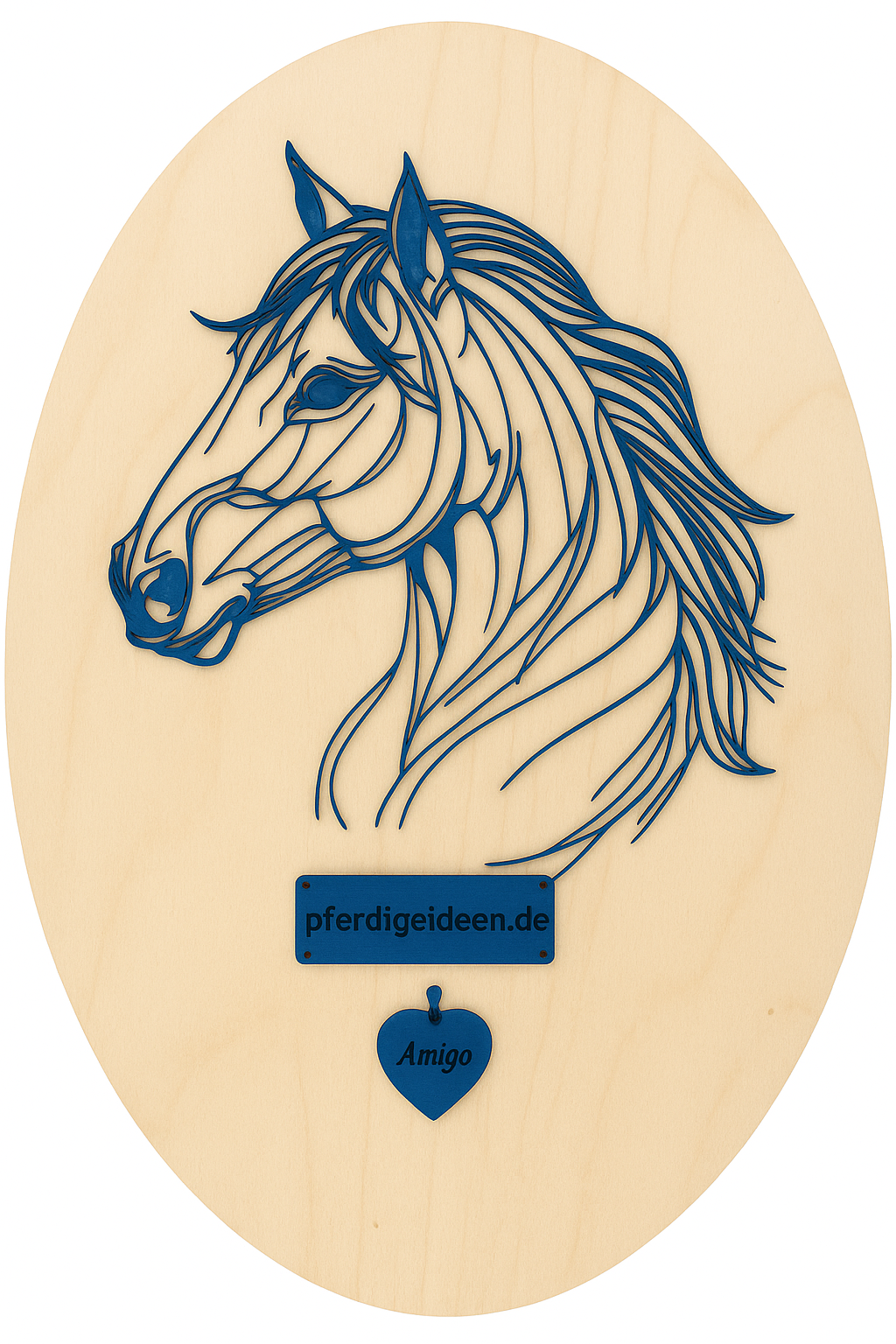 Pferdekopf 3 aus Metall auf Holz mit Namensschild aus Metall inkl. Herz! (ca. 34x30cm) - Handmade - DIE pferdige Geschenkidee ! (Versandkostenfrei!)