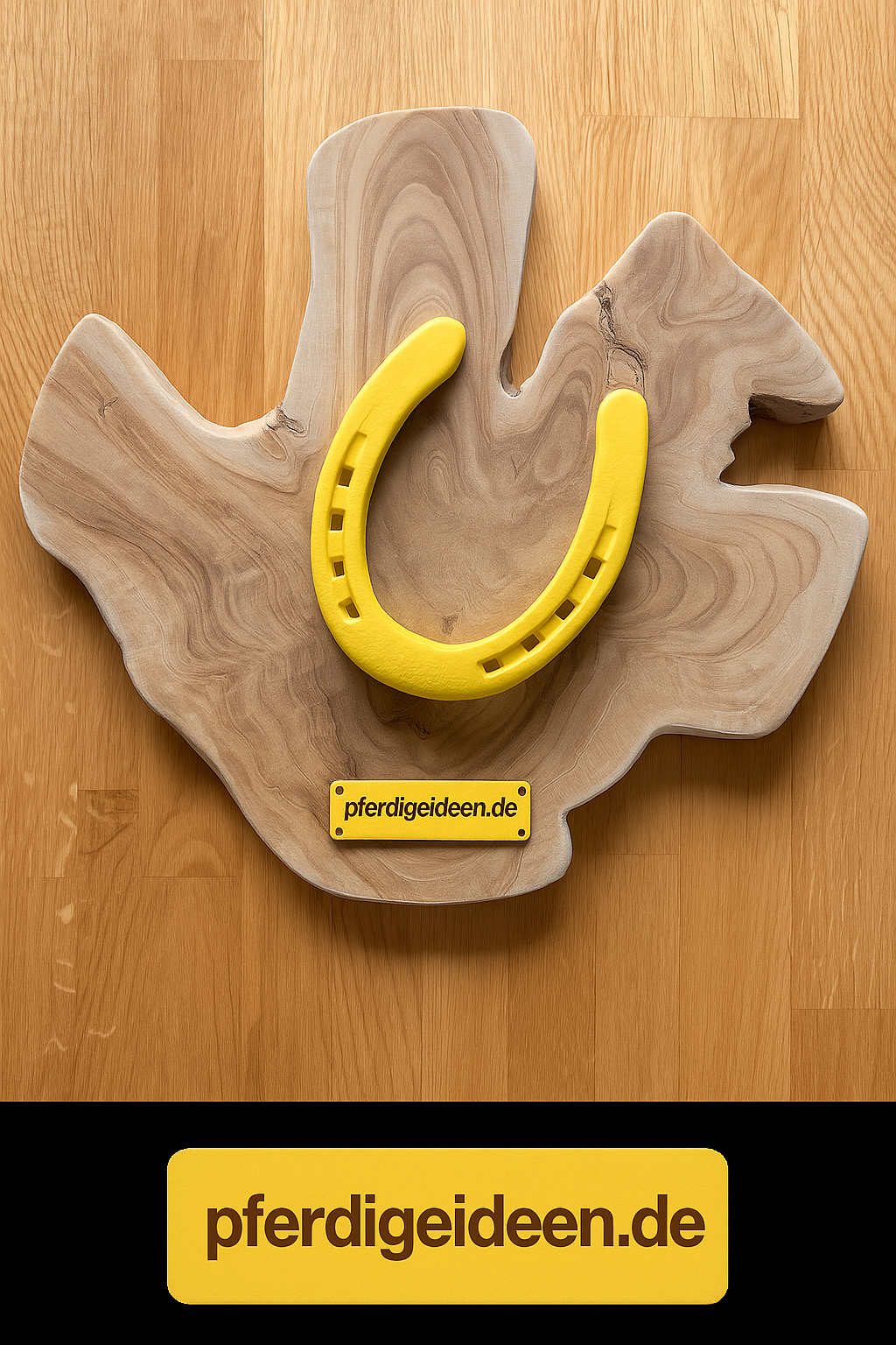 Hufeisen - Original auf Teak Massivholz (ca. 35x35x2 cm) mit Ihrer Wunschgravur aus Metall ! - Handmade - jedes Stück ein Unikat ! DIE pferdige Geschenkidee ! (Versandkostenfrei!)