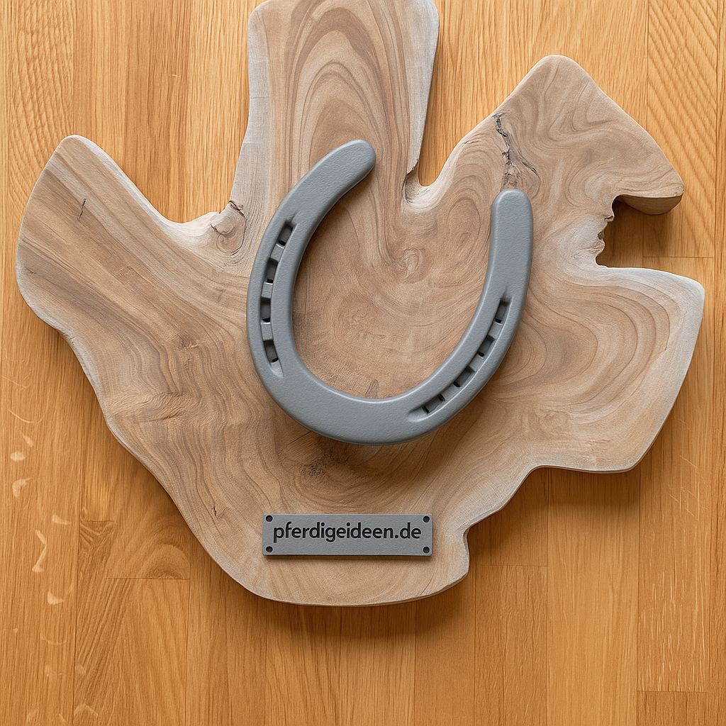 Hufeisen - Original auf Teak Massivholz (ca. 35x35x2 cm) mit Ihrer Wunschgravur aus Metall ! - Handmade - jedes Stück ein Unikat ! DIE pferdige Geschenkidee ! (Versandkostenfrei!)