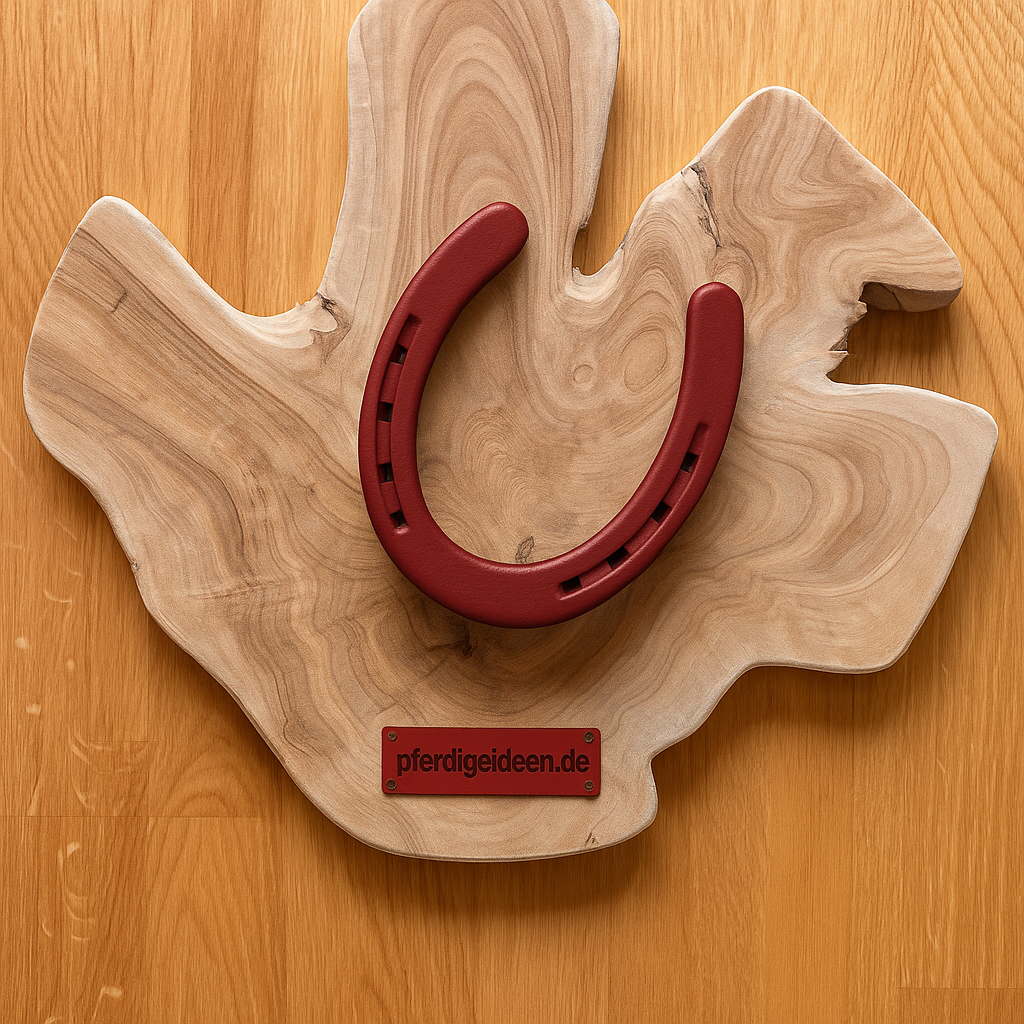 Hufeisen - Original auf Teak Massivholz (ca. 35x35x2 cm) mit Ihrer Wunschgravur aus Metall ! - Handmade - jedes Stück ein Unikat ! DIE pferdige Geschenkidee ! (Versandkostenfrei!)