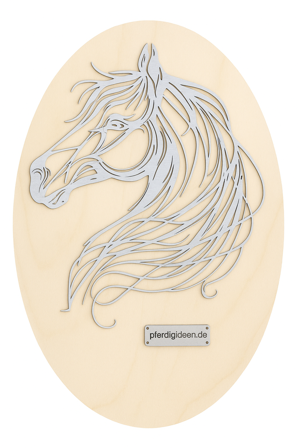 Pferdekopf 2 aus Metall auf Holz mit Namensschild aus Metall inkl. Herz! (ca. 42x34cm)- Handmade - DIE pferdige Geschenkidee ! (Versandkostenfrei!)