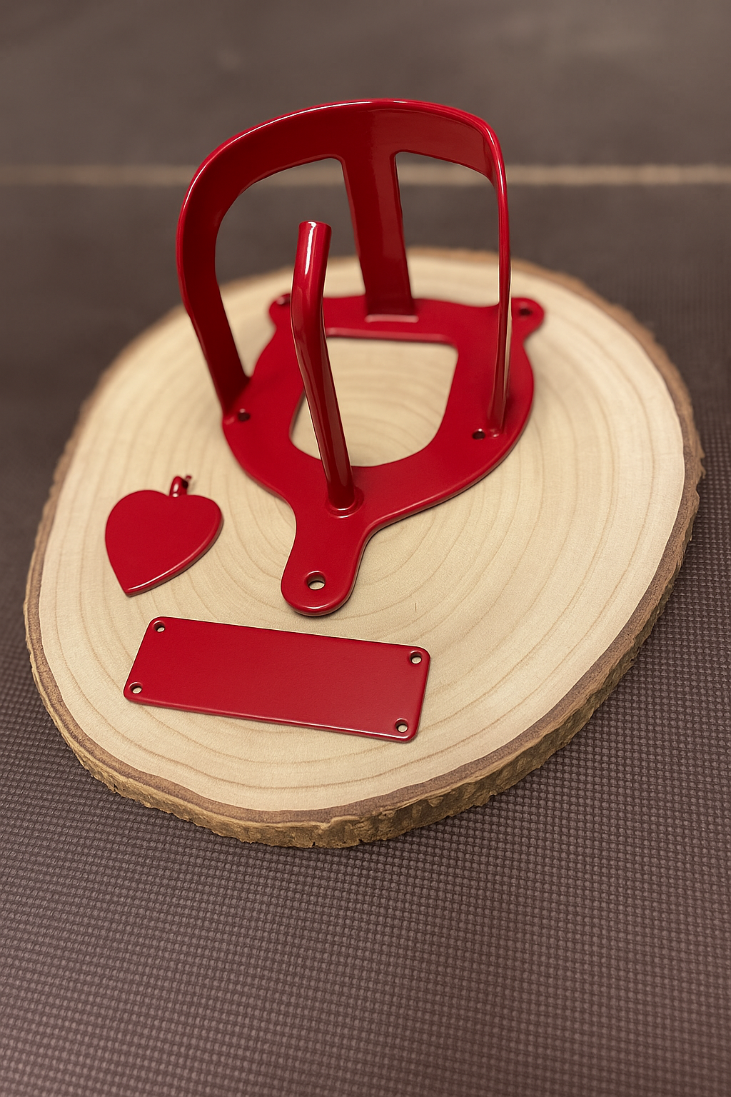 Halfterhalter auf Rundholzplatte (ca. 20-22 cm) mit Namensschild UND Herz aus Metall - Handmade - DIE pferdige Geschenkidee ! (Versandkostenfrei!)