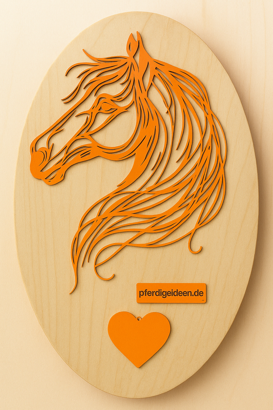 Pferdekopf 2 aus Metall auf Holz mit Namensschild aus Metall inkl. Herz! (ca. 42x34cm)- Handmade - DIE pferdige Geschenkidee ! (Versandkostenfrei!)