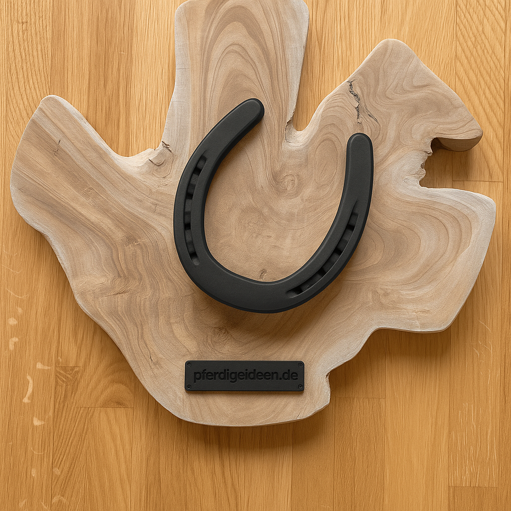 Hufeisen - Original auf Teak Massivholz (ca. 35x35x2 cm) mit Ihrer Wunschgravur aus Metall ! - Handmade - jedes Stück ein Unikat ! DIE pferdige Geschenkidee ! (Versandkostenfrei!)