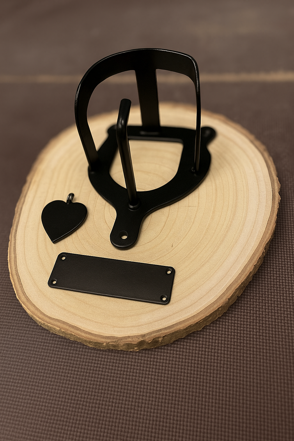 Halfterhalter auf Rundholzplatte (ca. 20-22 cm) mit Namensschild UND Herz aus Metall - Handmade - DIE pferdige Geschenkidee ! (Versandkostenfrei!)