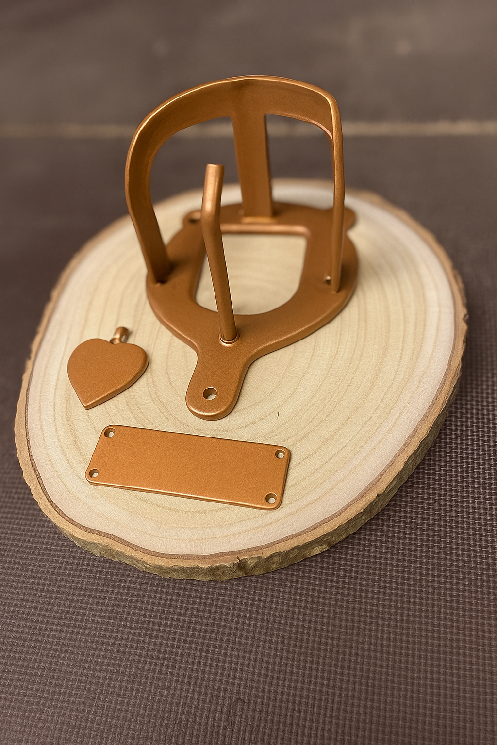 Halfterhalter auf Rundholzplatte (ca. 20-22 cm) mit Namensschild UND Herz aus Metall - Handmade - DIE pferdige Geschenkidee ! (Versandkostenfrei!)