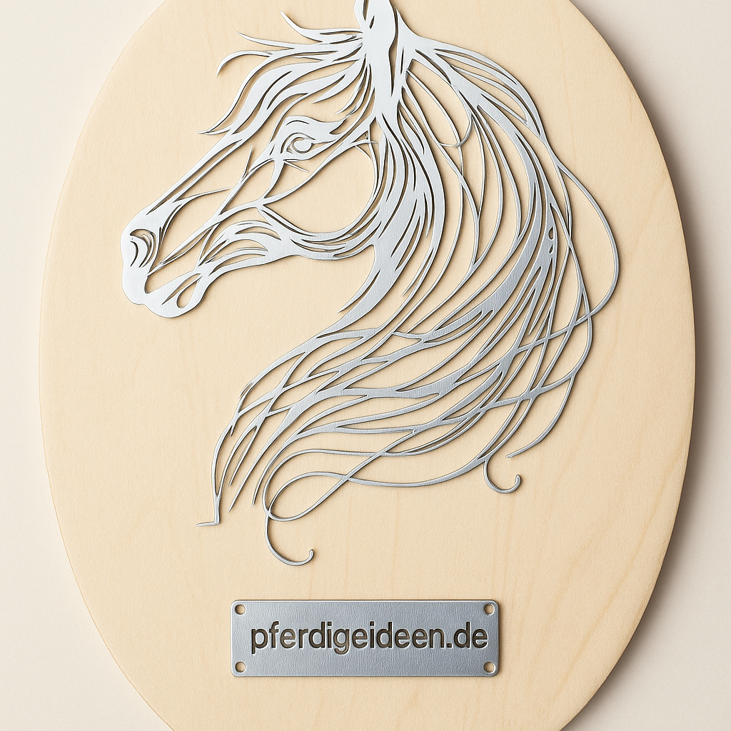 Pferdekopf 2 aus Metall auf Holz mit Namensschild aus Metall inkl. Herz! (ca. 42x34cm)- Handmade - DIE pferdige Geschenkidee ! (Versandkostenfrei!)