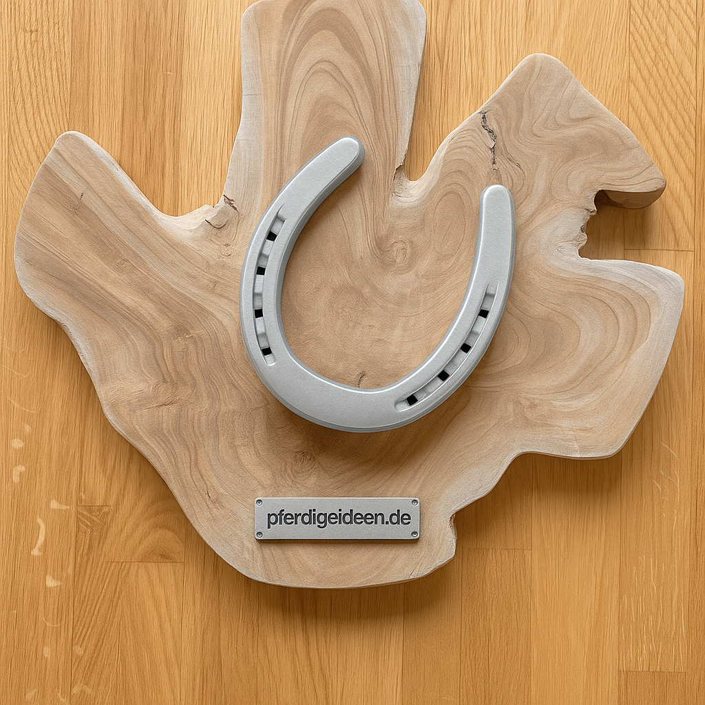 Hufeisen - Original auf Teak Massivholz (ca. 35x35x2 cm) mit Ihrer Wunschgravur aus Metall ! - Handmade - jedes Stück ein Unikat ! DIE pferdige Geschenkidee ! (Versandkostenfrei!)