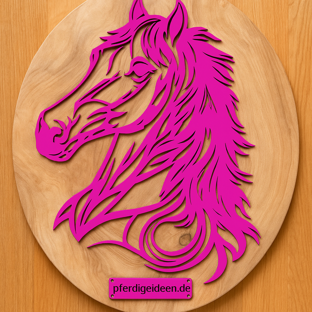 Pferdekopf aus Metall auf Holz mit Namensschild aus Metall inkl. Herz (ca. 40x38cm) - Handmade - DIE pferdige Geschenkidee ! (Versandkostenfrei!)