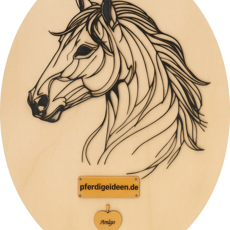 Pferdekopf 3 aus Metall auf Holz mit Namensschild aus Metall inkl. Herz! (ca. 34x30cm) - Handmade - DIE pferdige Geschenkidee ! (Versandkostenfrei!)