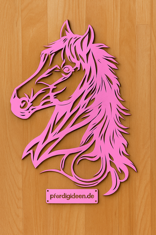 Pferdekopf aus Metall auf Holz mit Namensschild aus Metall inkl. Herz (ca. 40x38cm) - Handmade - DIE pferdige Geschenkidee ! (Versandkostenfrei!)