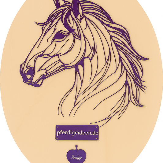 Pferdekopf 3 aus Metall auf Holz mit Namensschild aus Metall inkl. Herz! (ca. 34x30cm) - Handmade - DIE pferdige Geschenkidee ! (Versandkostenfrei!)