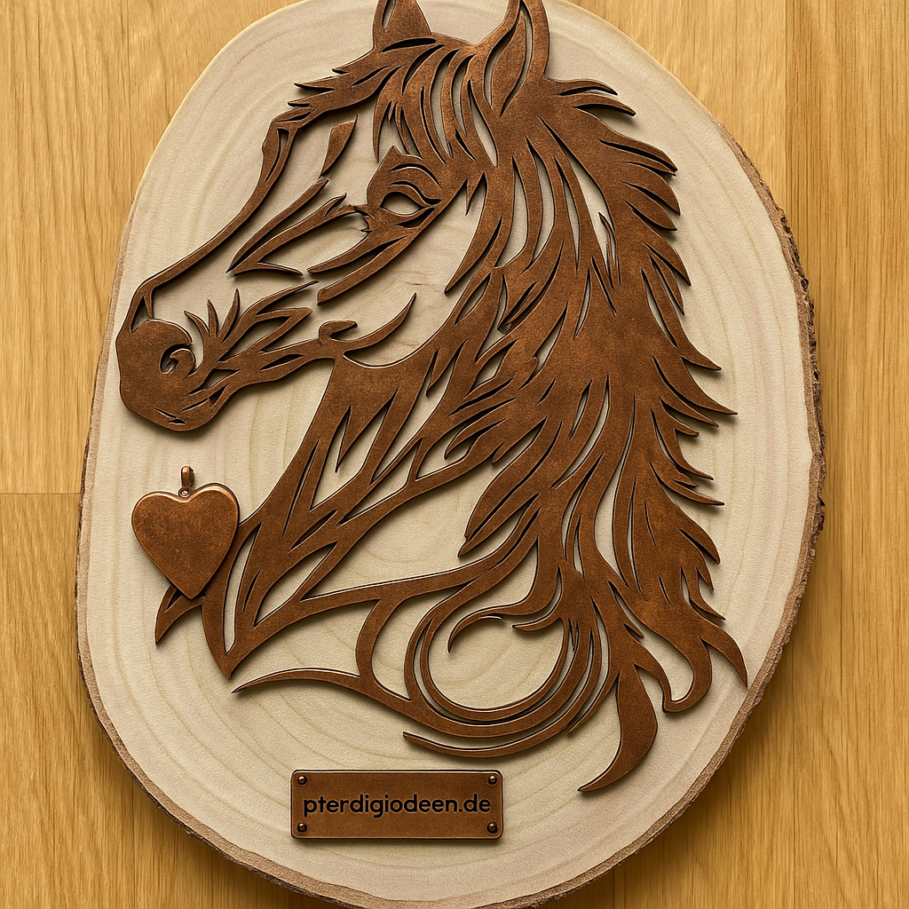 Pferdekopf aus Metall auf Holz mit Namensschild aus Metall inkl. Herz (ca. 40x38cm) - Handmade - DIE pferdige Geschenkidee ! (Versandkostenfrei!)