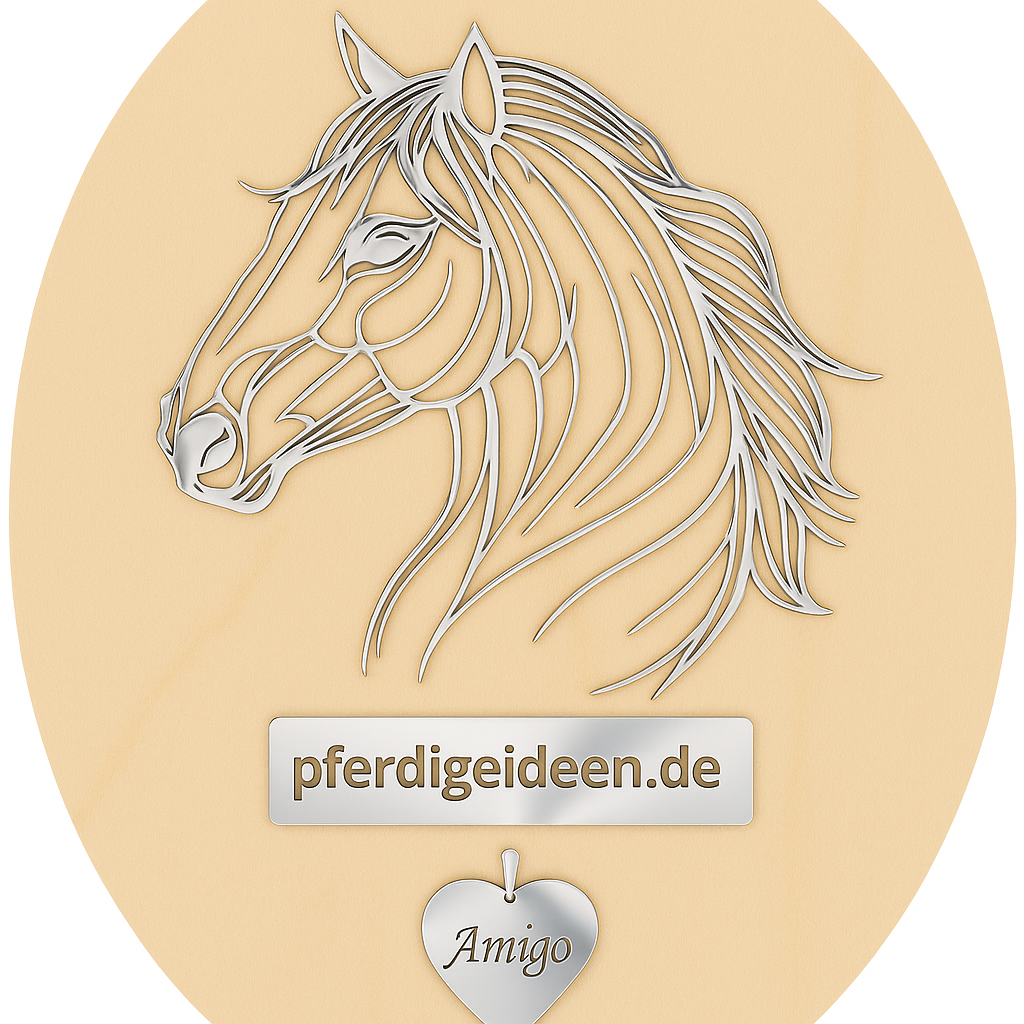 Pferdekopf 3 aus Metall auf Holz mit Namensschild aus Metall inkl. Herz! (ca. 34x30cm) - Handmade - DIE pferdige Geschenkidee ! (Versandkostenfrei!)