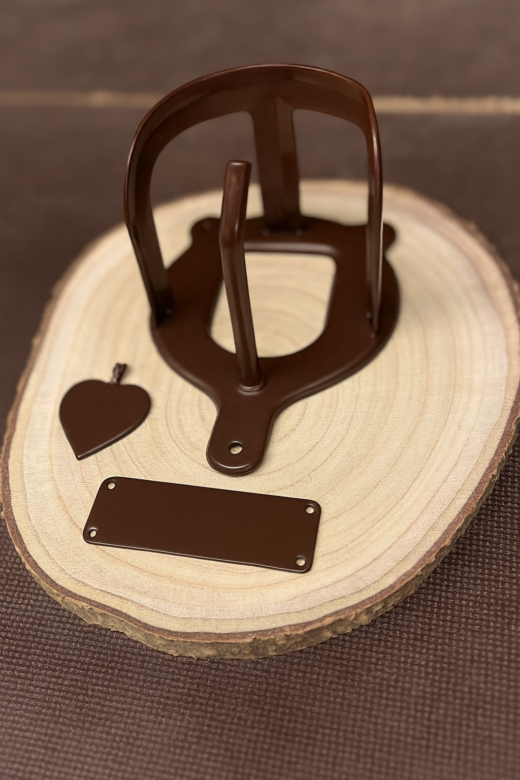Halfterhalter auf Rundholzplatte (ca. 20-22 cm) mit Namensschild UND Herz aus Metall - Handmade - DIE pferdige Geschenkidee ! (Versandkostenfrei!)