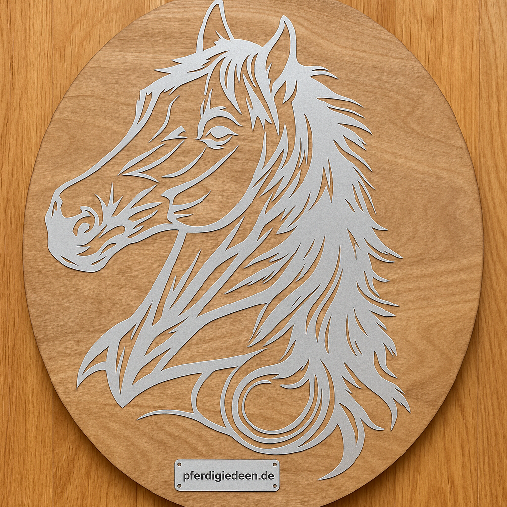 Pferdekopf aus Metall auf Holz mit Namensschild aus Metall inkl. Herz (ca. 40x38cm) - Handmade - DIE pferdige Geschenkidee ! (Versandkostenfrei!)