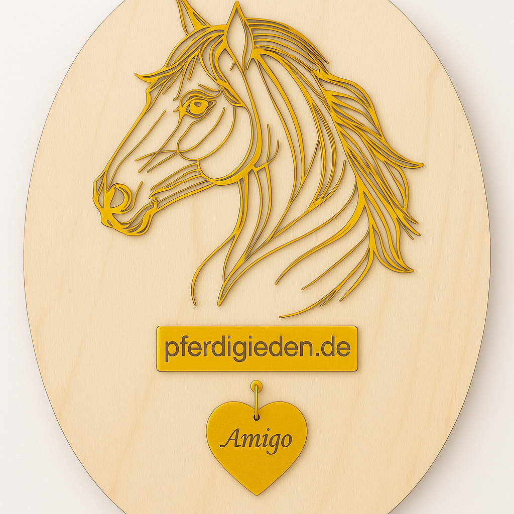 Pferdekopf 3 aus Metall auf Holz mit Namensschild aus Metall inkl. Herz! (ca. 34x30cm) - Handmade - DIE pferdige Geschenkidee ! (Versandkostenfrei!)