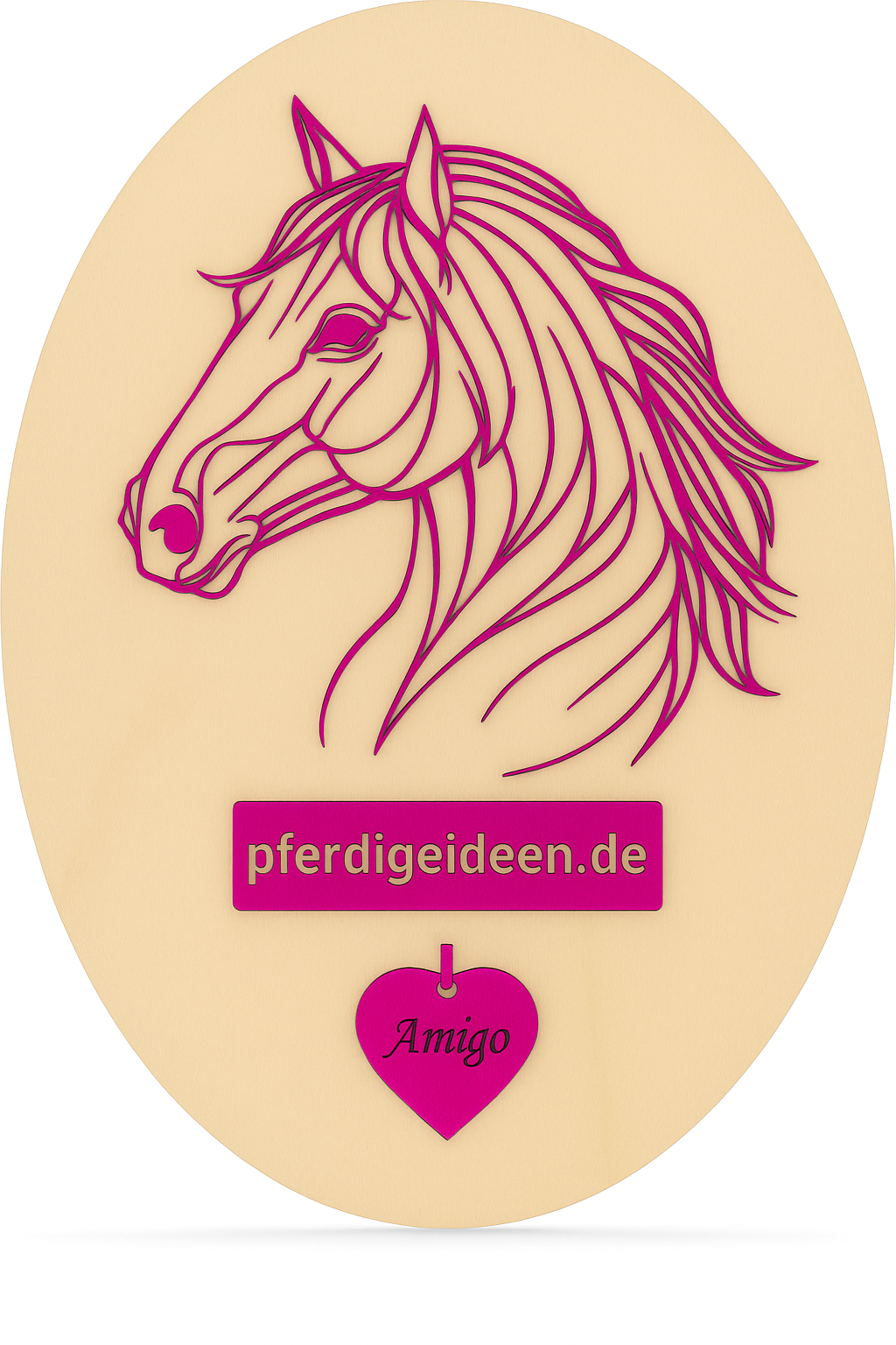 Pferdekopf 3 aus Metall auf Holz mit Namensschild aus Metall inkl. Herz! (ca. 34x30cm) - Handmade - DIE pferdige Geschenkidee ! (Versandkostenfrei!)