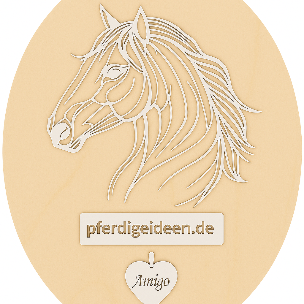 Pferdekopf 3 aus Metall auf Holz mit Namensschild aus Metall inkl. Herz! (ca. 34x30cm) - Handmade - DIE pferdige Geschenkidee ! (Versandkostenfrei!)