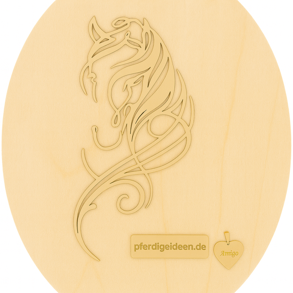 Pferdekopf 4 aus Metall auf Holz mit Namensschild aus Metall inkl. Herz! (ca. 30x14cm) - Handmade - DIE pferdige Geschenkidee !  (Versandkostenfrei!)