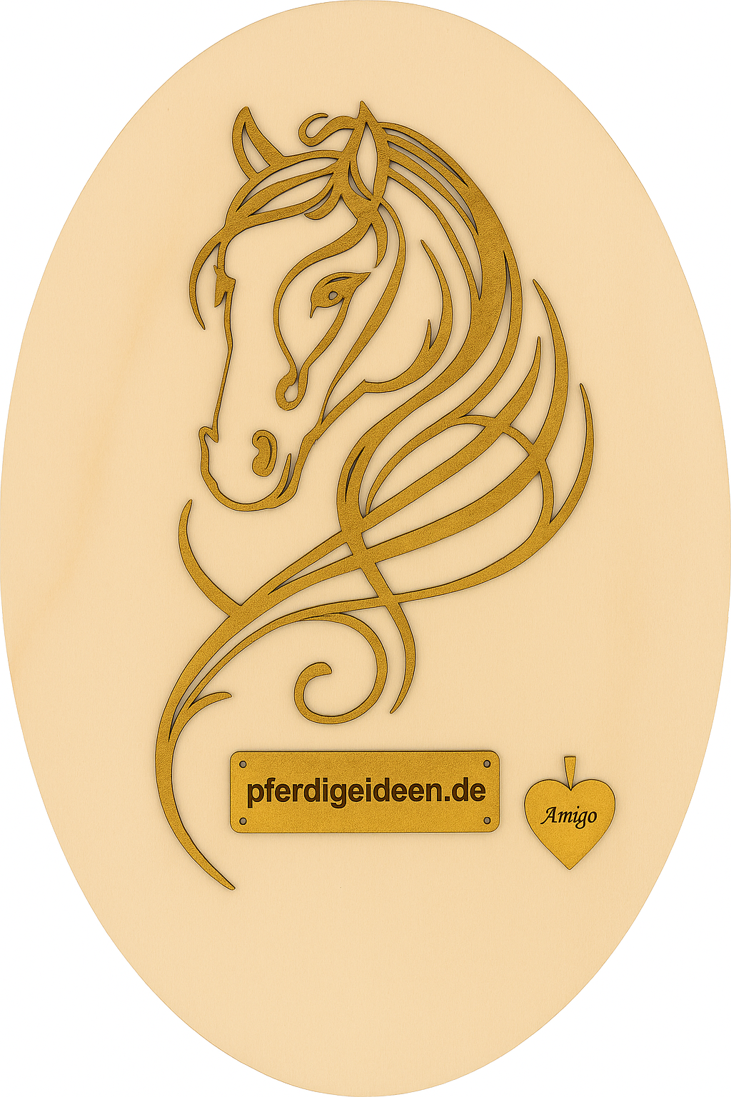 Pferdekopf 4 aus Metall auf Holz mit Namensschild aus Metall inkl. Herz! (ca. 30x14cm) - Handmade - DIE pferdige Geschenkidee !  (Versandkostenfrei!)