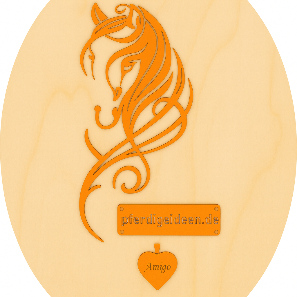 Pferdekopf 4 aus Metall auf Holz mit Namensschild aus Metall inkl. Herz! (ca. 30x14cm) - Handmade - DIE pferdige Geschenkidee !  (Versandkostenfrei!)