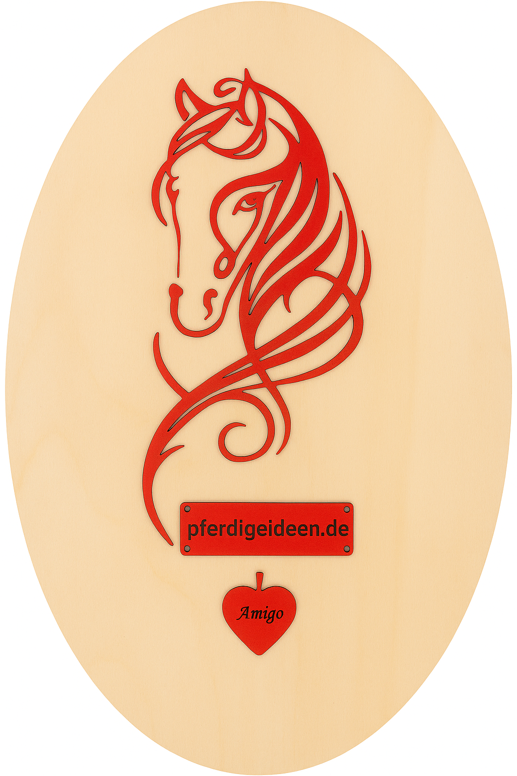 Pferdekopf 4 aus Metall auf Holz mit Namensschild aus Metall inkl. Herz! (ca. 30x14cm) - Handmade - DIE pferdige Geschenkidee !  (Versandkostenfrei!)