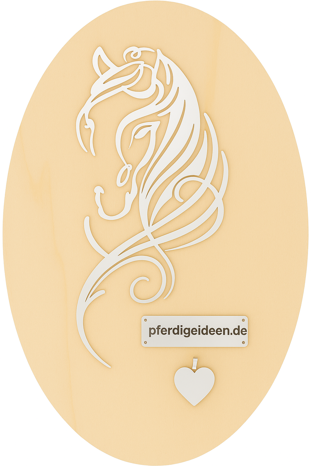 Pferdekopf 4 aus Metall auf Holz mit Namensschild aus Metall inkl. Herz! (ca. 30x14cm) - Handmade - DIE pferdige Geschenkidee !  (Versandkostenfrei!)