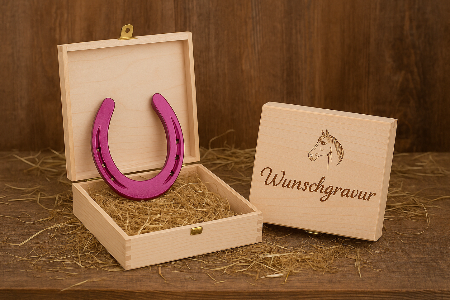 Hufeisen - Original in Holzbox mit individueller Wunschgravur auf Hufeisen & Box ! - Handmade - jedes Stück ein Unikat ! DIE pferdige Geschenkidee ! (Versandkostenfrei!)