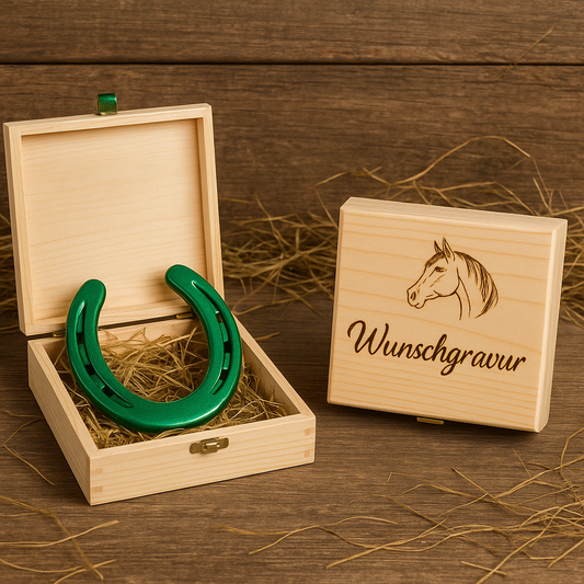 Hufeisen - Original in Holzbox mit individueller Wunschgravur auf Hufeisen & Box ! - Handmade - jedes Stück ein Unikat ! DIE pferdige Geschenkidee ! (Versandkostenfrei!)
