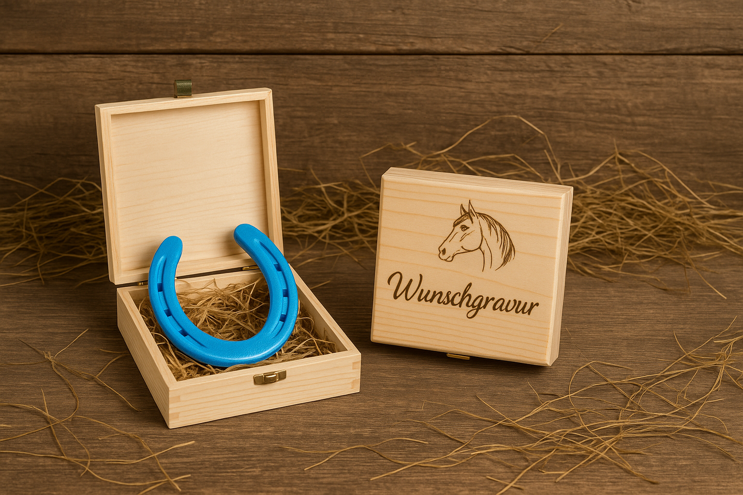 Hufeisen - Original in Holzbox mit individueller Wunschgravur auf Hufeisen & Box ! - Handmade - jedes Stück ein Unikat ! DIE pferdige Geschenkidee ! (Versandkostenfrei!)