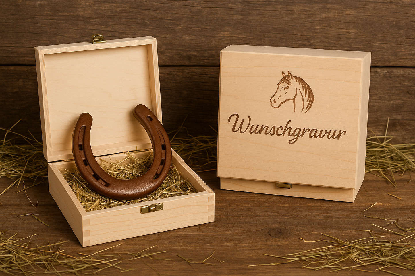 Hufeisen - Original in Holzbox mit individueller Wunschgravur auf Hufeisen & Box ! - Handmade - jedes Stück ein Unikat ! DIE pferdige Geschenkidee ! (Versandkostenfrei!)