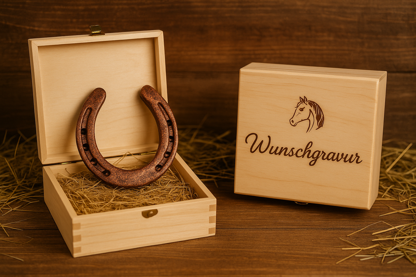 Hufeisen - Original in Holzbox mit individueller Wunschgravur auf Hufeisen & Box ! - Handmade - jedes Stück ein Unikat ! DIE pferdige Geschenkidee ! (Versandkostenfrei!)