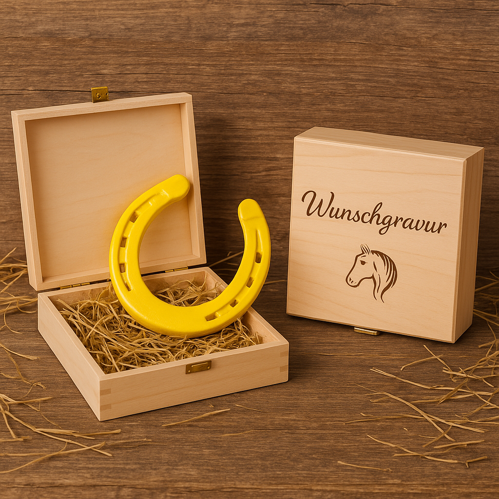 Hufeisen - Original in Holzbox mit individueller Wunschgravur auf Hufeisen & Box ! - Handmade - jedes Stück ein Unikat ! DIE pferdige Geschenkidee ! (Versandkostenfrei!)