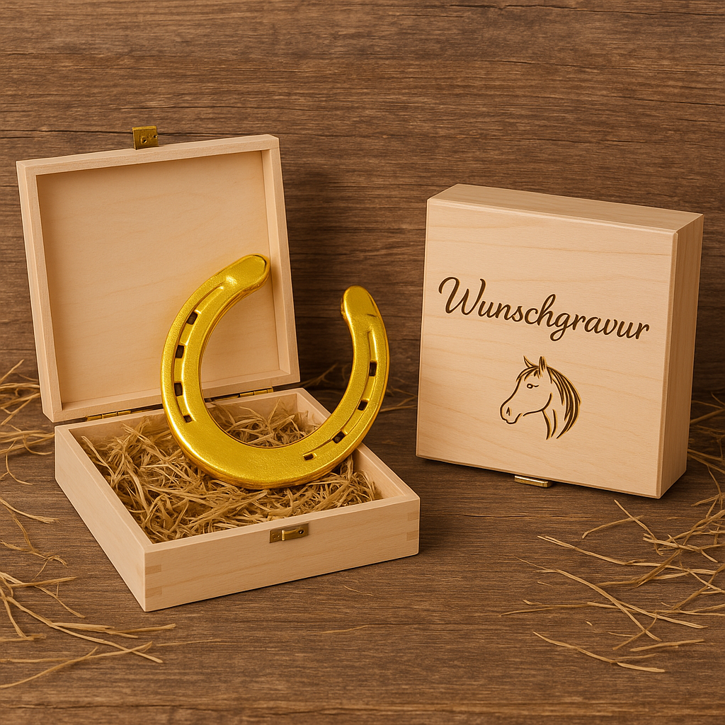 Hufeisen - Original in Holzbox mit individueller Wunschgravur auf Hufeisen & Box ! - Handmade - jedes Stück ein Unikat ! DIE pferdige Geschenkidee ! (Versandkostenfrei!)