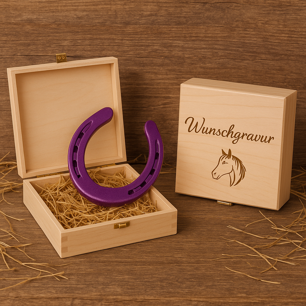 Hufeisen - Original in Holzbox mit individueller Wunschgravur auf Hufeisen & Box ! - Handmade - jedes Stück ein Unikat ! DIE pferdige Geschenkidee ! (Versandkostenfrei!)