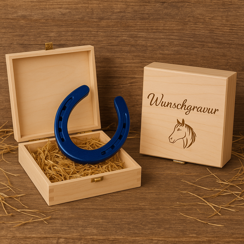 Hufeisen - Original in Holzbox mit individueller Wunschgravur auf Hufeisen & Box ! - Handmade - jedes Stück ein Unikat ! DIE pferdige Geschenkidee ! (Versandkostenfrei!)