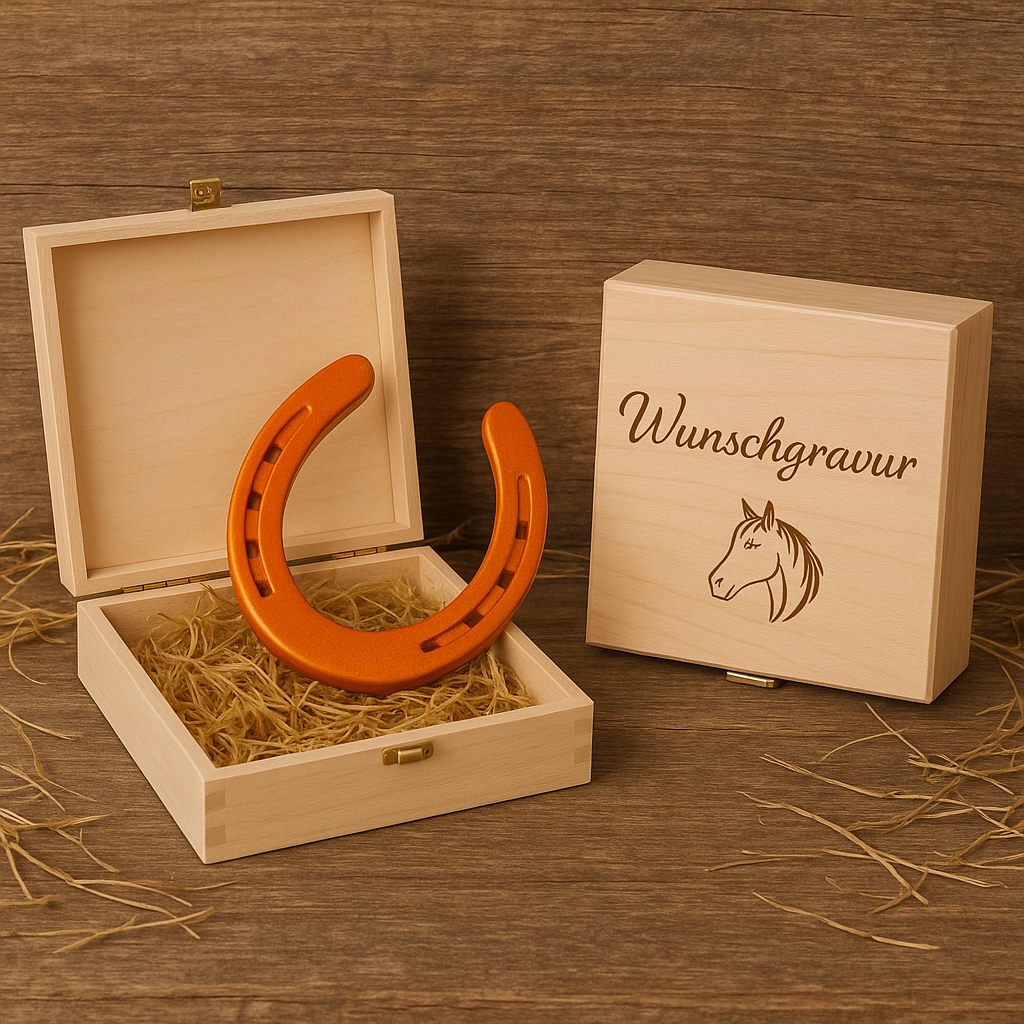 Hufeisen - Original in Holzbox mit individueller Wunschgravur auf Hufeisen & Box ! - Handmade - jedes Stück ein Unikat ! DIE pferdige Geschenkidee ! (Versandkostenfrei!)