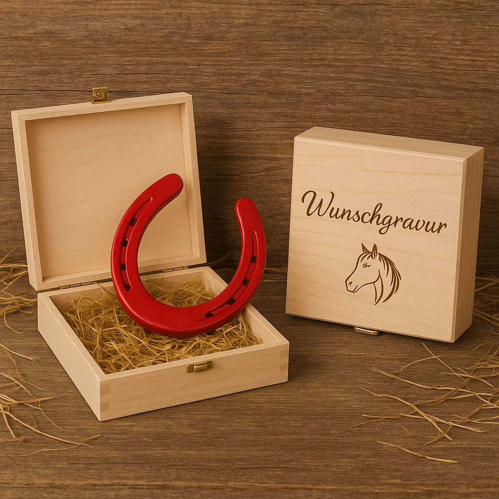 Hufeisen - Original in Holzbox mit individueller Wunschgravur auf Hufeisen & Box ! - Handmade - jedes Stück ein Unikat ! DIE pferdige Geschenkidee ! (Versandkostenfrei!)