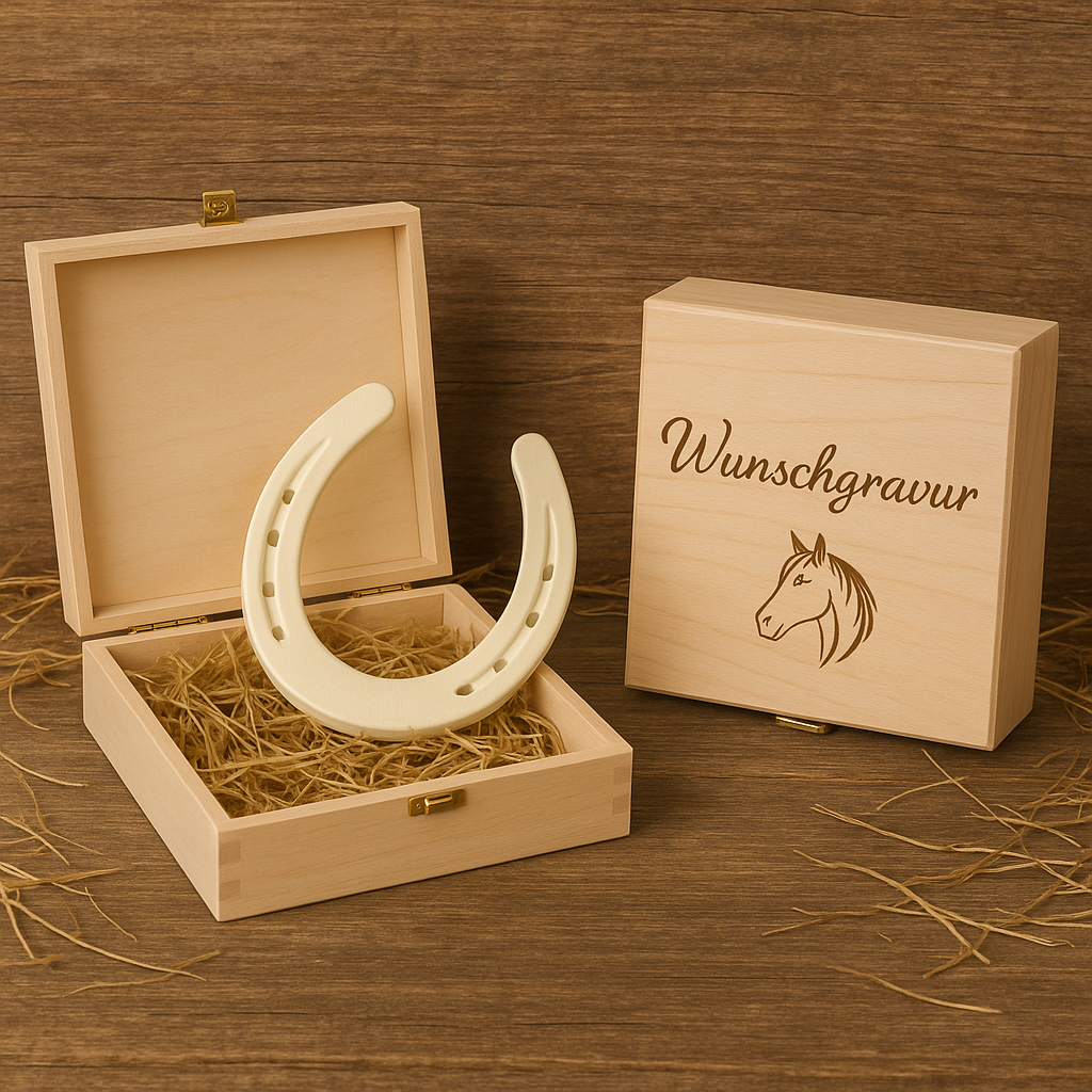 Hufeisen - Original in Holzbox mit individueller Wunschgravur auf Hufeisen & Box ! - Handmade - jedes Stück ein Unikat ! DIE pferdige Geschenkidee ! (Versandkostenfrei!)