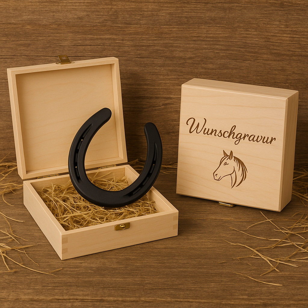 Hufeisen - Original in Holzbox mit individueller Wunschgravur auf Hufeisen & Box ! - Handmade - jedes Stück ein Unikat ! DIE pferdige Geschenkidee ! (Versandkostenfrei!)