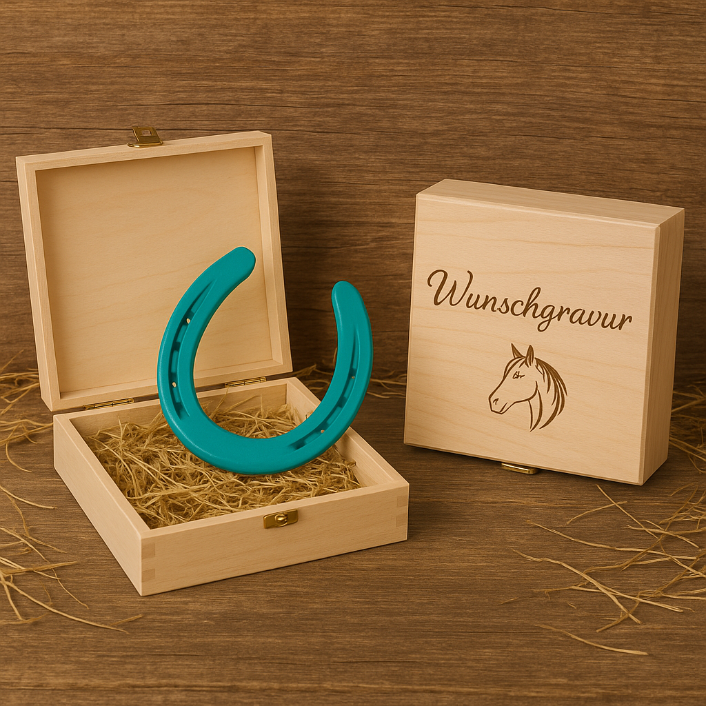 Hufeisen - Original in Holzbox mit individueller Wunschgravur auf Hufeisen & Box ! - Handmade - jedes Stück ein Unikat ! DIE pferdige Geschenkidee ! (Versandkostenfrei!)