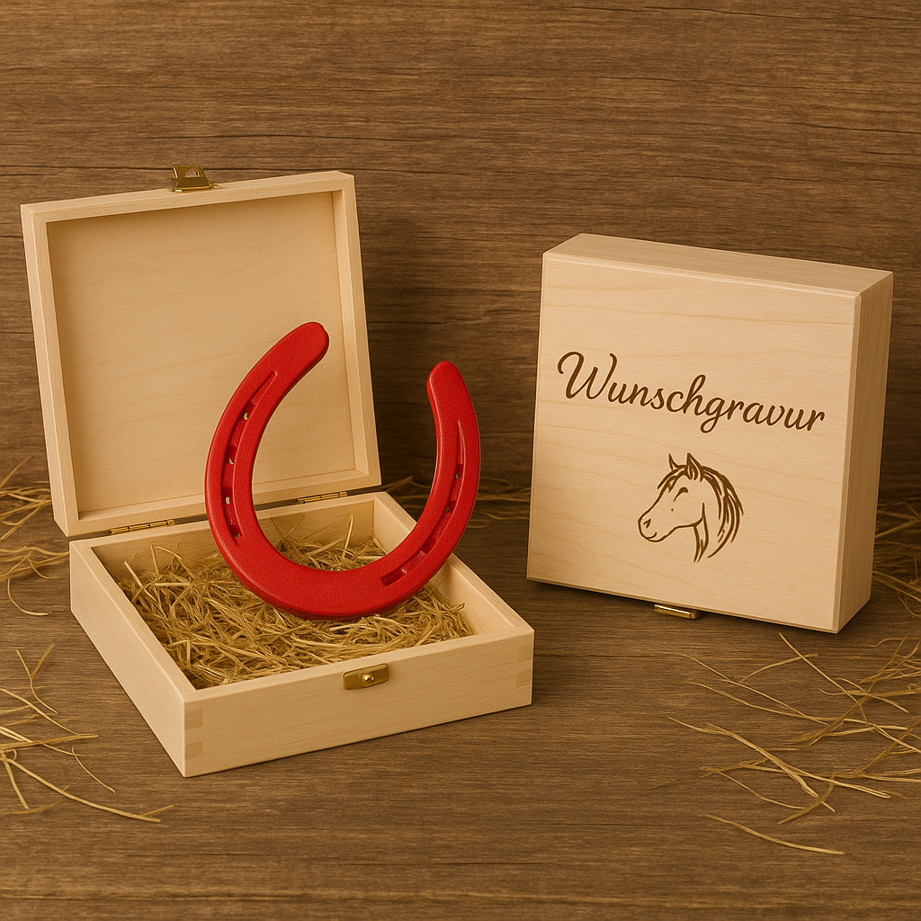 Hufeisen - Original in Holzbox mit individueller Wunschgravur auf Hufeisen & Box ! - Handmade - jedes Stück ein Unikat ! DIE pferdige Geschenkidee ! (Versandkostenfrei!)