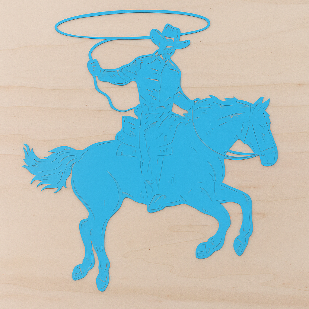 Pferd mit Cowboy aus Metall auf Holz mit Namensschild aus Metall  (ca. 40x40cm) - Handmade - DIE pferdige Geschenkidee ! (Versandkostenfrei!)